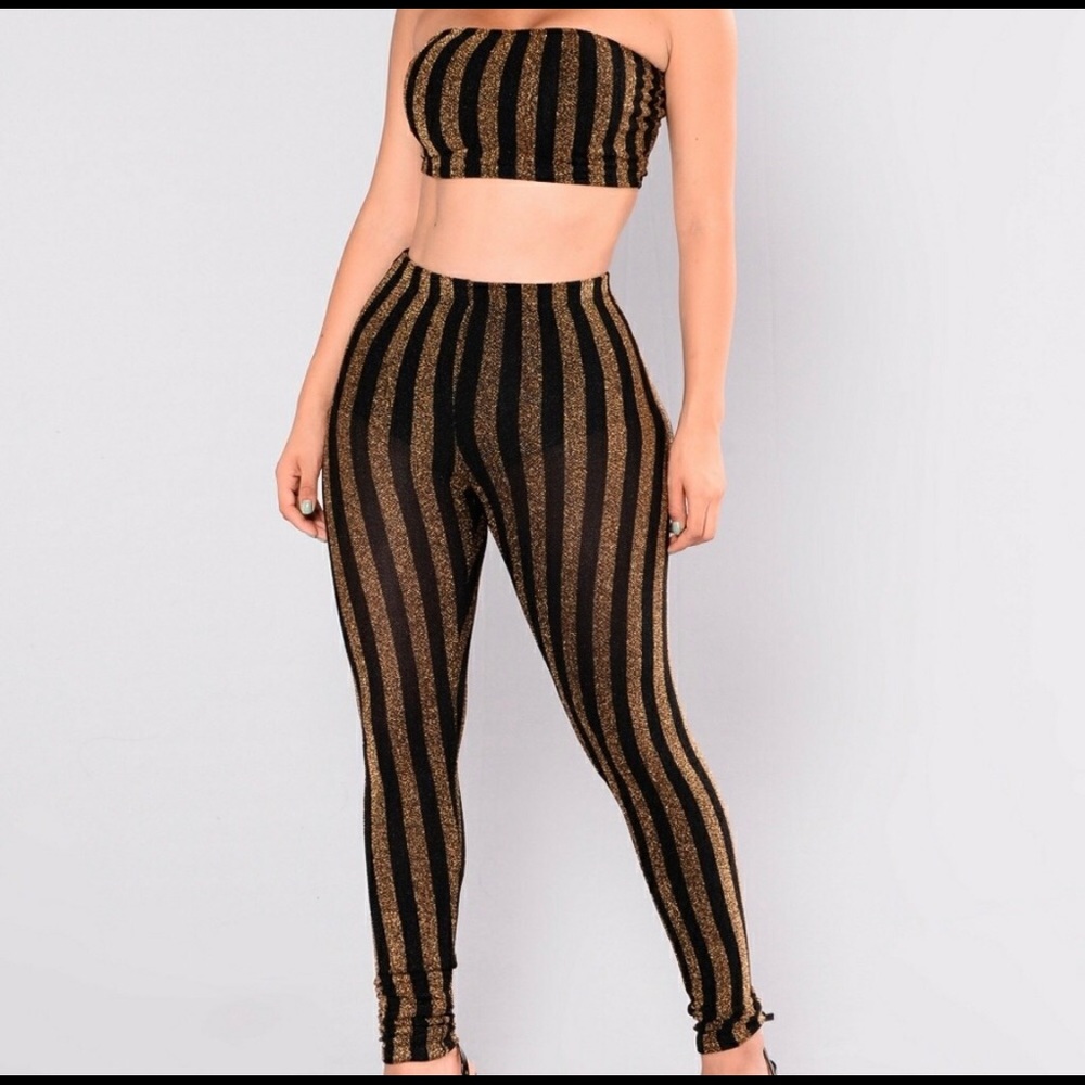 Glittery black & gold two-piece pant set